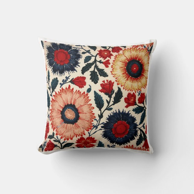 Almofada Embroidered Suzani Motif Folk Art FlorThrow Pillow (Frente)