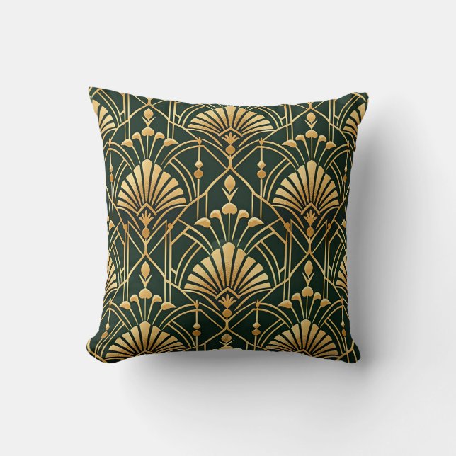 Almofada Emerald Gold Art Deco Pattern (Frente)