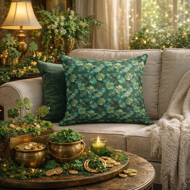 Almofada Emerald Green Clover Floral Pattern  (Criador carregado)