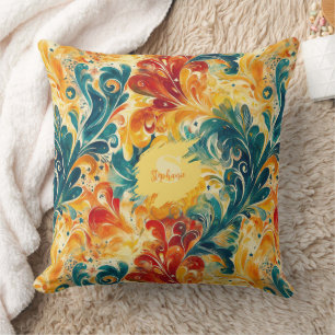 Almofada Emerald Green e Douradas Folhas de Abstrato Paisle