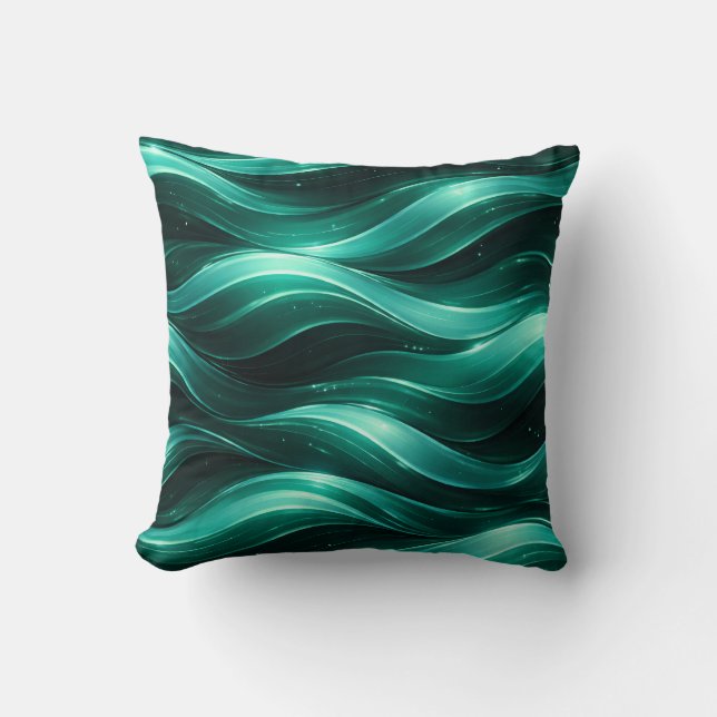 Almofada Emerald Green Fluid Wave Pattern Throw Pillow (Frente)