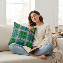 Almofada Emerald & Teal Rustic Plaid Pattern Personalized 