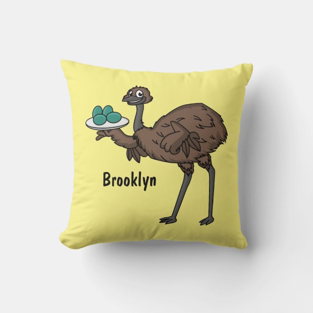 Almofada Emu com ilustração de desenho animado de ovos (Frente)