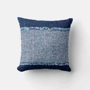 Almofada Encaixe o quadro do tecido de jeans azuis. Fabr de