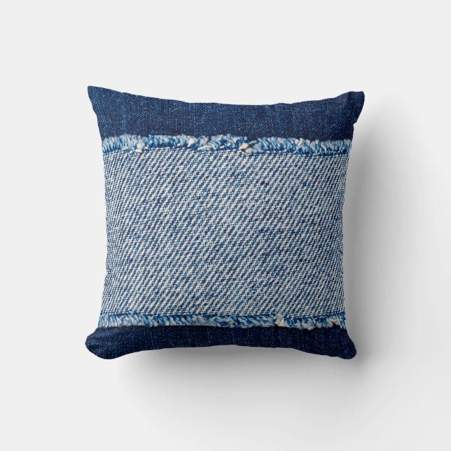 Almofada Encaixe o quadro do tecido de jeans azuis. Fabr de (Frente)