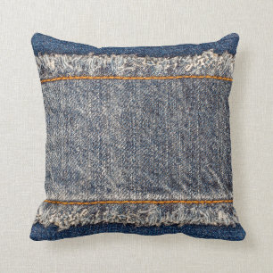 Almofada Encaixe o quadro do tecido de jeans azuis. Fabr de