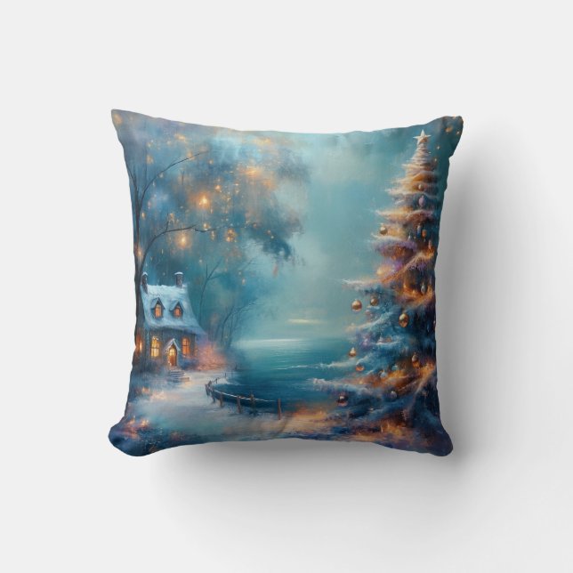 Almofada Encantando Algodão Costeiro no Dia de Natal (Frente)