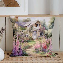 Almofada Encanto de Jardim de Casa de Campo em Aquarela Pri