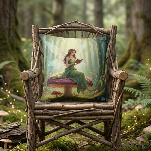 Almofada Enchanted Day Fairy Reading a Book (Criador carregado)