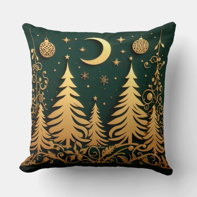 Almofada Enchanted Night – Moonlit Christmas Tree Pattern (Frente)