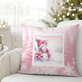 Almofada Enchanted Pinkmas Pillow Snowman Winter Magic