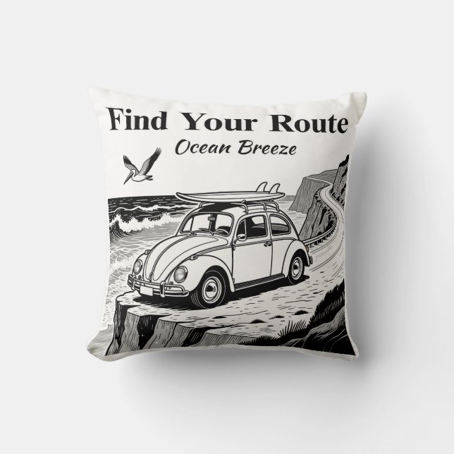 Almofada Encontre sua rota gráfico vintage surf bug (Frente)