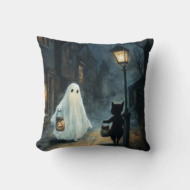 Almofada Encontro de Ghost e Gato do Halloween (Frente)