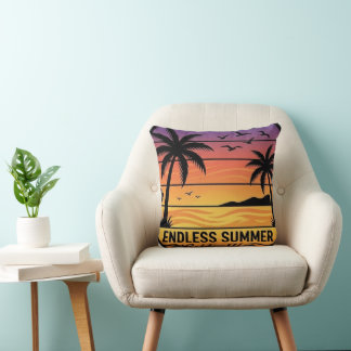 Almofada Endless Summer Sunset Tropical Throw Pillow - Palm