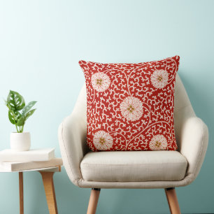 Almofada Enfeite Chinês Owen Jones Floral Vermelho Branco