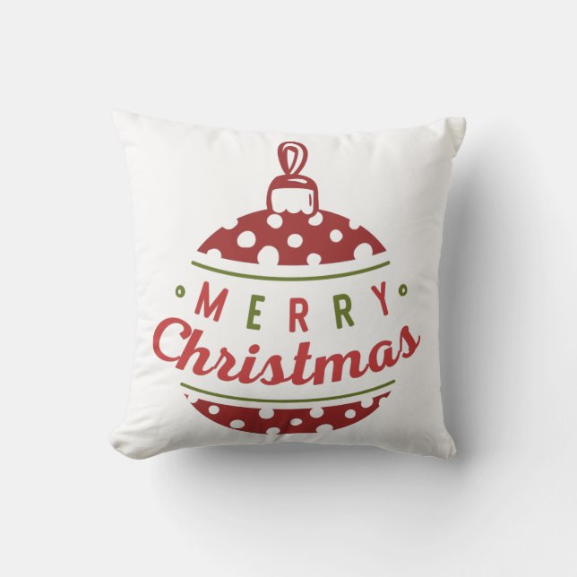 Almofada Enfeite de Bola de Natal Vermelho Branco Bolinhas (Frente)