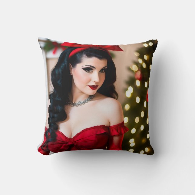 Almofada Enfeite de Natal Garota Goth Holly (Frente)