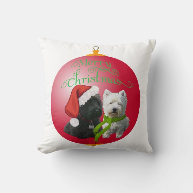Almofada Enfeite de Natal Westie Scottie (Frente)