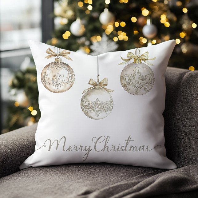 Almofada Enfeites de Natal Dourados Festivos (Gold baubles Christmas holiday throw pillow
)