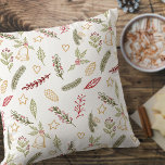 Almofada Enfeites de natal e padrão verde festivo<br><div class="desc">Na moda e padrões festivos que se misturam perfeitamente com o Decor de Natal natural e rústico. O padrão inclui pinhas e ramos de árvores de pinheiro, sagrados e mistos, bem como sinos de Natal, estrelas e corações. O design tem uma paleta de cores tradicional de verde-vermelho e ouro em...</div>