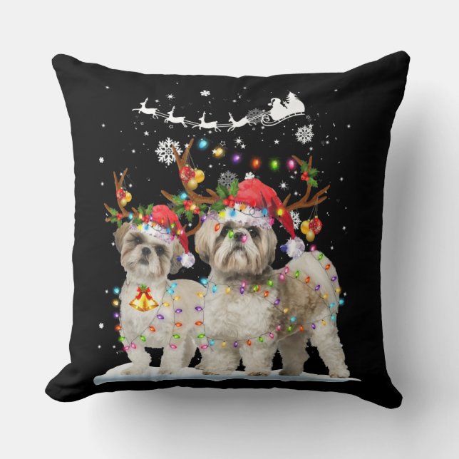Almofada Enfeites de natal Leves Shih Tzu Reindeer Xmas (Frente)