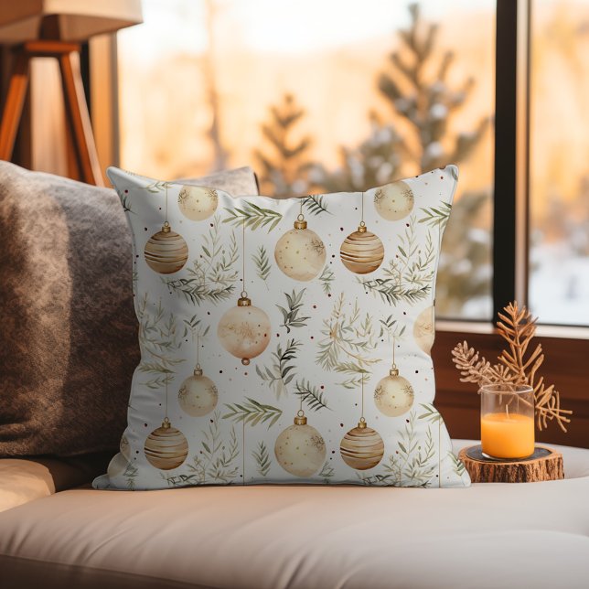 Almofada Enfeites de natal Modernos do Século Médio Boho Ne (Neutral Beige Tan Boho Christmas Midcentury Modern Ornaments Throw Pillow - Vintage Xmas Tree)