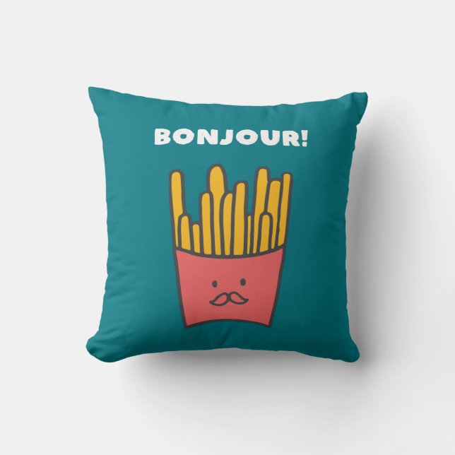 Almofada Engraçado Comida Pun Humor Fries Bonjour (Frente)