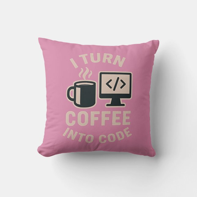 Almofada Engraçado Eu Transformo Café Em Código (Frente)