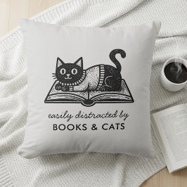 Almofada Engraçado Fácilmente Distraído por Livros e Gatos
