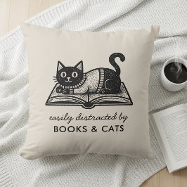 Almofada Engraçado Fácilmente Distraído por Livros e Gatos
