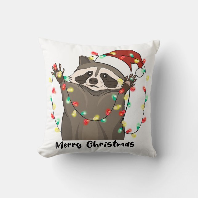 Almofada Engraçado Feliz Natal Raccoon (Frente)