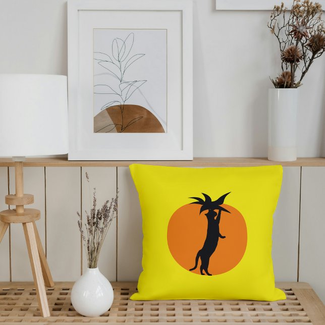 Almofada Engraçado Gato Negro Negro Laranja Tomate e Amarel (Criador carregado)