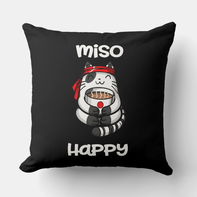Almofada Engraçado Miso Feliz Gato Sushi Pet Lover (Frente)