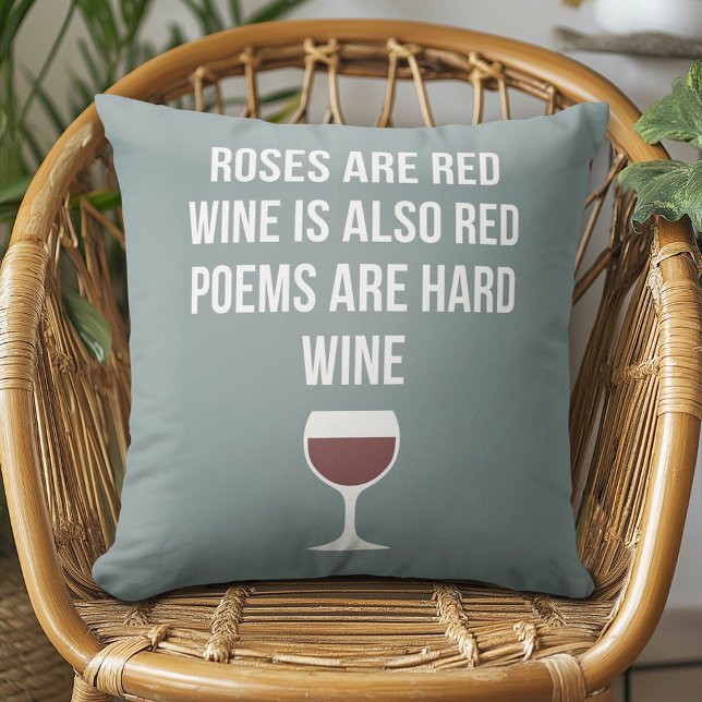 Almofada Engraçado Poema de Vinho - Vinho é Poesia Vermelha (Whimsical Wine Pillow)