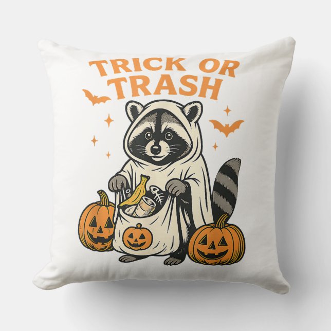 Almofada Engraçado Raccoon Trick ou Trash Halloween (Frente)