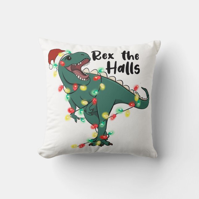 Almofada Engraçado Rex De Natal Os Halls T-rex (Frente)