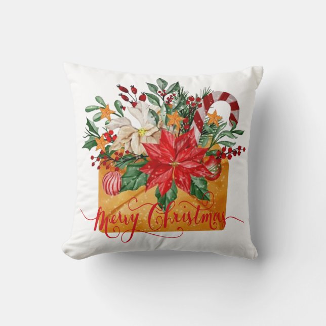 Almofada envelope floral de Natal alegre (Frente)