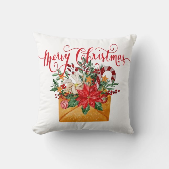 Almofada Envelope floral de Natal alegre (Frente)