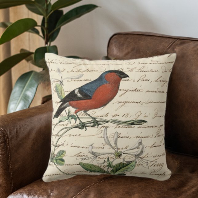 Almofada Ephemera de aves Elegante (Elegant Ephemera Throw Pillow)