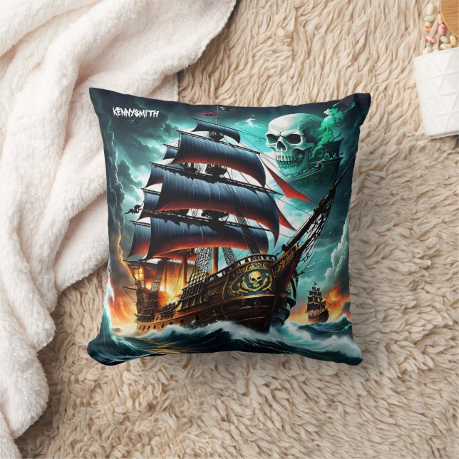 Almofada Epic Pirate Navio Batendo Stormy Seas em Dusk (Cobertor)