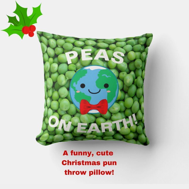 Almofada "Ervilhas na Terra" Engraçada, Punny, Natal Verde (Peas on Earth and Goodwill to All! A funny, cute Christmas pun to make you smile!)