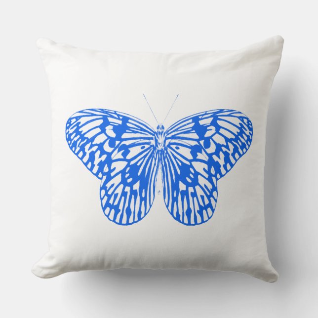Almofada Esboço da borboleta, azul de cobalto (Frente)