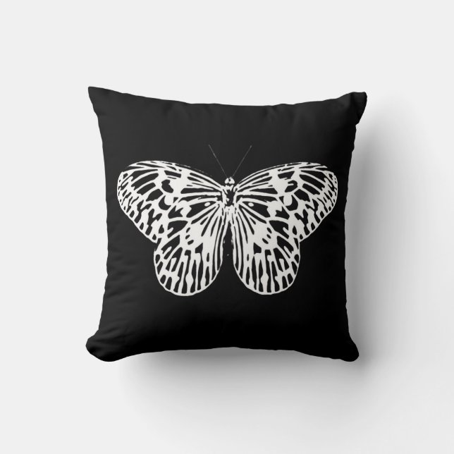 Almofada Esboço da borboleta, branco e preto (Frente)