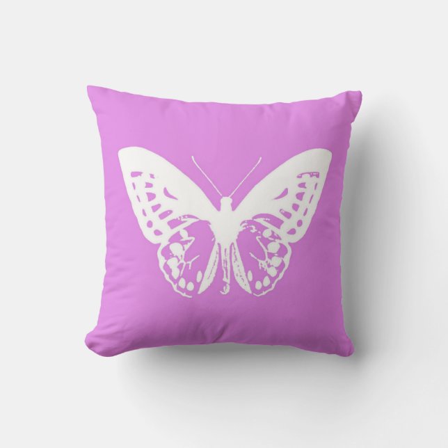 Almofada Esboço da borboleta, orquídea e branco (Frente)