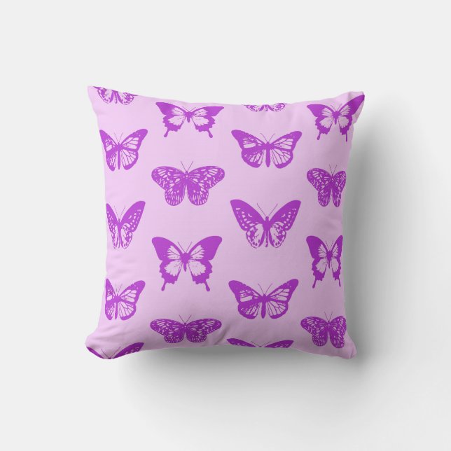 Almofada Esboço da borboleta, rosa-orquídea e violeta (Frente)
