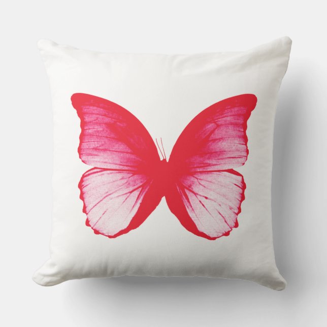Almofada Esboço da borboleta, rosa vermelho (Frente)