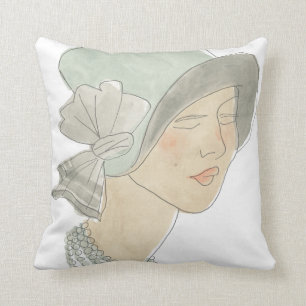Almofada Esboço da Moda da Flapper - Mulher com chapéu