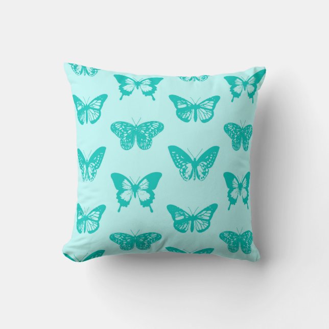 Almofada Esboço de borboleta, aqua e turquesa (Frente)