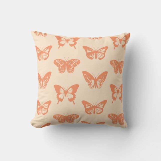 Almofada Esboço de borboleta, laranja coral (Frente)