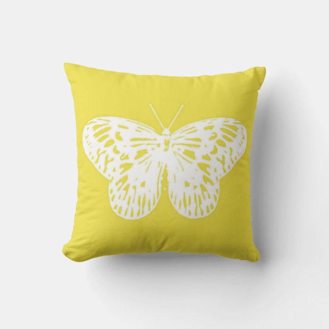 Almofada Esboço de borboleta, ouro de mostarda e branco (Frente)